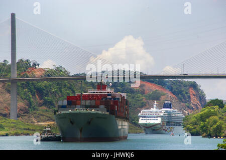 Cruise Ship Under Centennial Bridge, Panama Canal, Panama, Central ...
