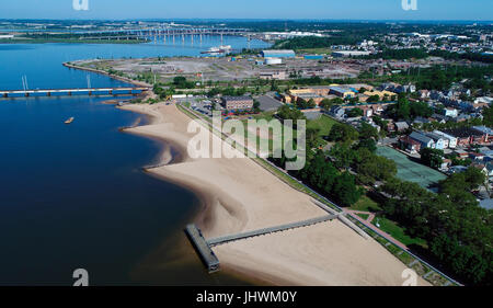 Aerial view of beach area on Raritan Bay in Perth Amboy, NJ Stock Photo