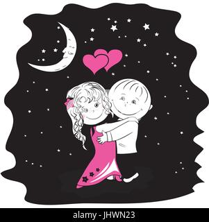 couple in love dancing at night, vector illustration Stock Vector