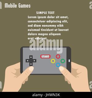 Hand holding smart phone, the screen icon game controller. Stock Vector