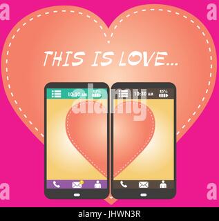 half of the heart on the screen of your smartphone,flat vector. Stock Vector