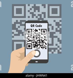 Hand Holding Mobile,Smartphone concept with a qr code scanning. Stock Vector