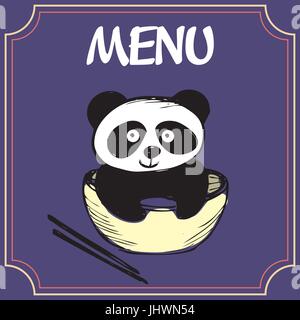 Panda with a plate with chopsticks, menu or banner Stock Vector