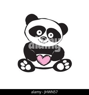 Little  cute panda  isolated on white Stock Vector