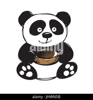 Little  cute panda  isolated on white, hand drawing, vector Stock Vector