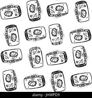Photo cameras, hand drawing Seamless pattern   . Seamless pattern can be used for wallpaper, pattern fills, web page backgrounds, surface textures. Stock Vector