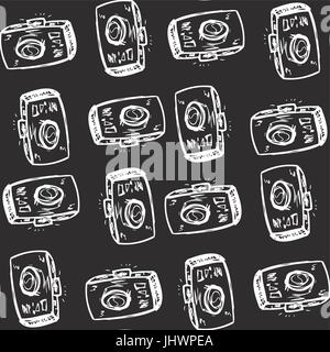 Photo cameras, hand drawing Seamless pattern   . Seamless pattern can be used for wallpaper, pattern fills, web page backgrounds, surface textures. Stock Vector