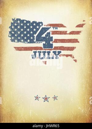 Grunge Aged American Flag Background. Vector Template. Stock Vector
