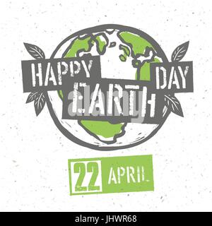 Typographic design for Earth Day. Concept Poster With Earth Symbol. Vector Template. On recycled paper texture Stock Vector