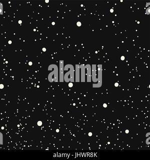 Abstract Monochrome Seamless Pattern on Black Background with White Chaotic Dots.Vector Template for Packaging Designs and Invitation Cards Decoration Stock Vector