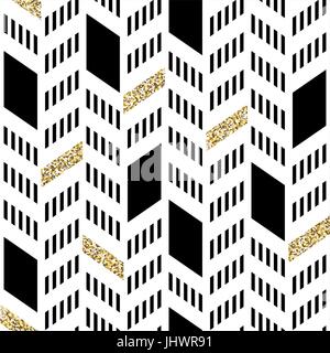 Seamless Chevron Pattern. With Glittering Gold and thin lines Stock Vector