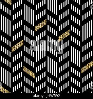 Seamless Chevron Pattern. With Glittering Gold and thin lines Stock Vector