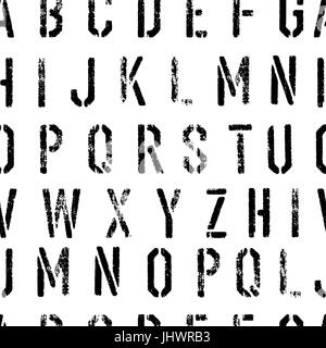 Stencil Grunge Alphabet Seamless Pattern. Black and white Stock Vector