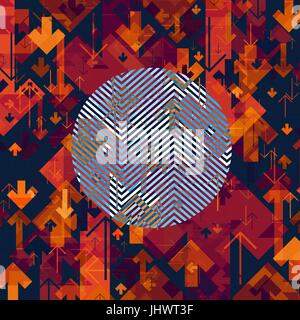 Arrows Chaotic Abstract Background with Circle Shape in Center. Stock Vector