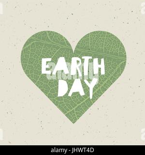 Heart shape with green leaf veins texture. Nature concept template. Green leaf veins texture heart shaped on the recycled paper texture. Stock Vector