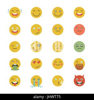 Emoticons Collection. Set of Emoji. Flat monochrome style. Different Emoticons. Vector smile face icons. Stock Vector