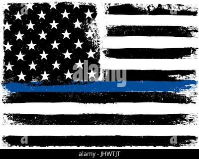 Thin Blue Line Flag With Grunge Paint Trace A Sign To Honor And Respect  Police Army And Military Officers Stock Illustration - Download Image Now -  iStock