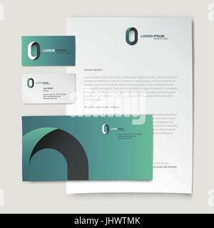 Corporate identity template. Abstract logo on letter envelope, business card and paper sheet Stock Vector
