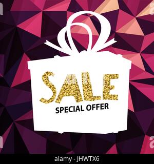 Sale banner on Low Poly Bright Pink Background. Sale template. Big sale. Super Sale and special offer. Triangular Stock Vector