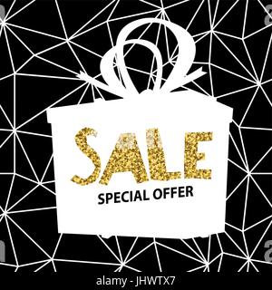 Sale banner on Low Poly Black Background. Sale template. Big sale. Super Sale and special offer. Triangular. Gold. Stock Vector