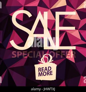 Sale banner on Low Poly Bright Pink Background. Sale template. Big sale. Super Sale and special offer. Triangular Stock Vector