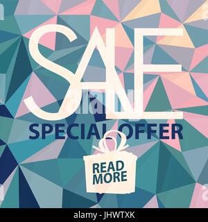 Sale banner on Low Poly Bright  green and pink Background. Sale template. Big sale. Super Sale and special offer. Triangular Stock Vector