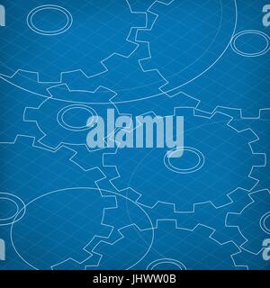 Blueprint of Cogs. Blueprint abstract background. Different Gears outline. Technology abstract background. Stock Vector