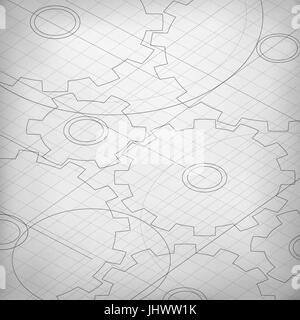 Blueprint of cogwheels. Engineer and architect background. Technology abstract background. Monochrome background Stock Vector