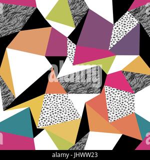 Geometric seamless pattern in retro style. Vintage background. Colorful triangles and hand drawn patterns Stock Vector
