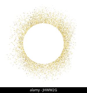 Gold sparkles on white background. White circle shape for text Stock Vector