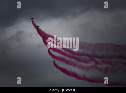The Red Arrows performing at the 2017 Royal International Air Tattoo at RAF Fairford in Gloucestershire. Stock Photo