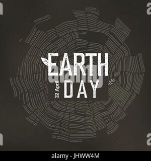 Earth Day Poster. Tree rings and Earth Day logo with date 22 April. Earth day conceptual design poster Stock Vector