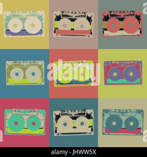 Audiocassette retro popart background. Seamless pattern Stock Vector