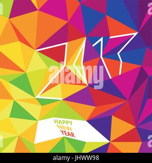 Happy New 2017 Year Greetings. Typography Design. New Year Card Template. Simple Colorful Design. Colorful Low Poly Pattern Background Stock Vector