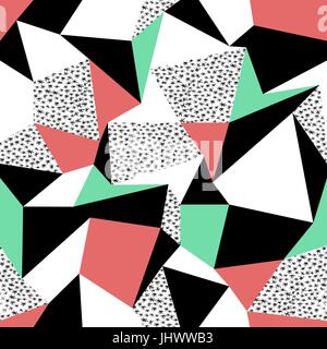 Pink and green triangles pattern design. Seamless print in retro style. Hand drawn asterisk Stock Vector