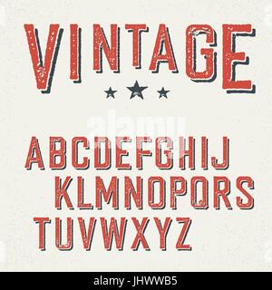 Vintage red grunge and shadowed alphabet letters. Stock Vector