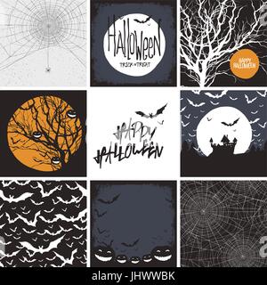 Vector set of vector design elements for Halloween. Seamless backgrounds, card templates and other elements. Stock Vector