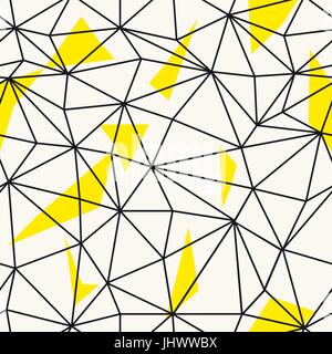 Low poly seamless repeat pattern. Triangular facets. Vector pattern. Wireframe Background Black and Yellow Seamless Pattern. Stock Vector