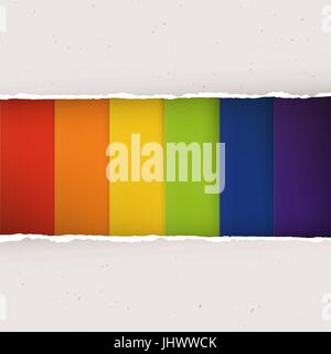 Rainbow stripes under torn paper plates. Stock Vector