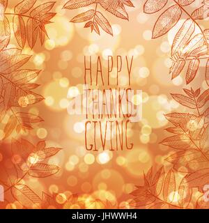 Happy Thanksgiving card design template. Blur autumn background. For holiday greeting cards designs and other projects. Stock Vector