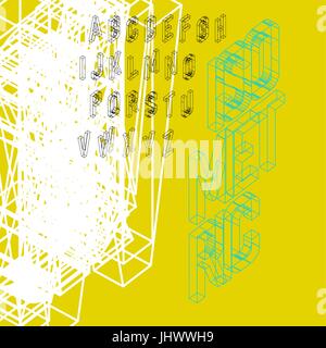 Isometric wireframe font. Upper case 26 latin letters. Stock Vector
