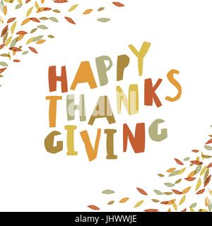 Happy Thanksgiving card design. Paper Cut Letters and fallen leaves. For holiday greeting cards designs and other projects. Stock Vector