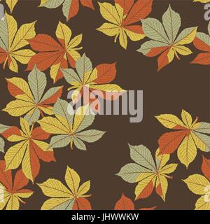 Fallen chestnut leaves. Autumn orange leaves seamless pattern Stock Vector
