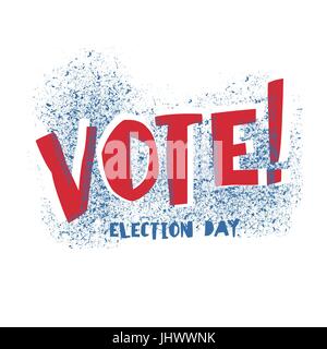Vote! typography. Election day logo. Isolated on white. Red and Blue colors Stock Vector