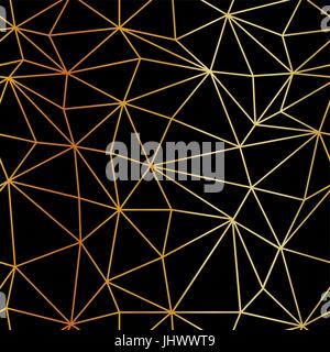 Golden triangle wireframe pattern. Seamless background Stock Vector