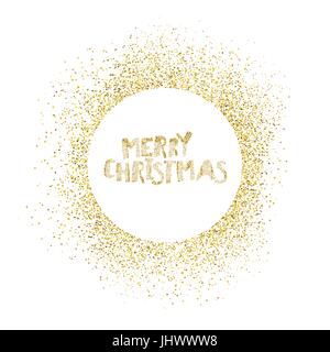 Merry Chruistmas postcard. Gold sparkles on white background. Stock Vector