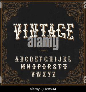 Vintage Western alphabet. Decorative vintage alphabet. With Art frame border. On the blackboard background. Vintage letters. For vintage labels and an Stock Vector