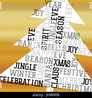 Christmas Tree Golden Greeting Card. Happy Merry Christmas concept illustration. Gold background Stock Vector