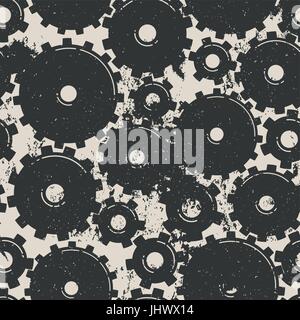 Gears Seamless Pattern. Mechanical grungy background. Vector illustration Stock Vector