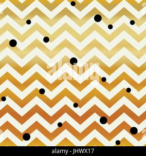 Gold Chevron seamless pattern. Zigzag lines and black dots Stock Vector